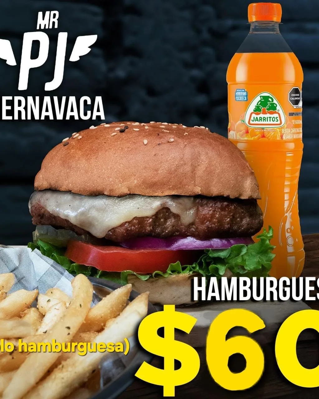 Promoción de hamburguesa con papas y refresco